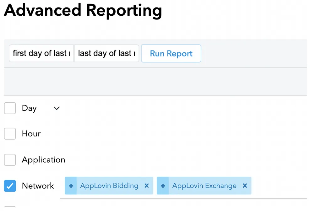 Advanced Reporting. Network: AppLovin Bidding, AppLovin Exchange.