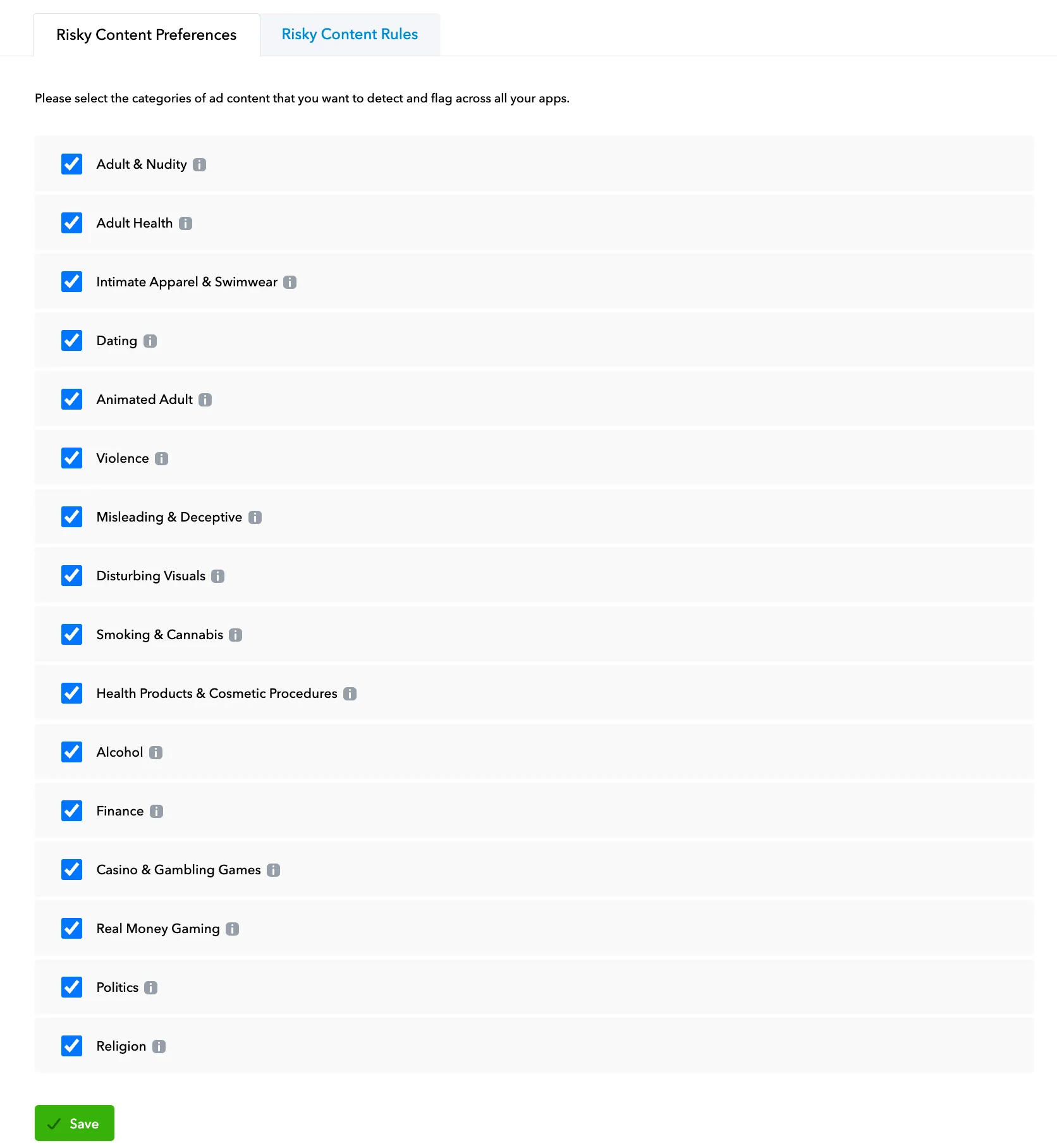 Risky Content Settings: Risky Content Preferences