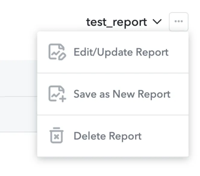 Drop-down menu: Edit/Update Report option, Save as New Report option, Delete Report option.