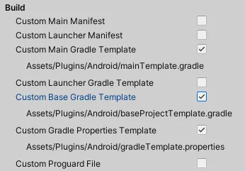 Build: Custom Base Gradle Template (Assets/Plugins/Android/baseProjectTemplate.gradle) 