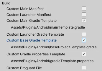Build: Custom Base Gradle Template (Assets/Plugins/Android/baseProjectTemplate.gradle)