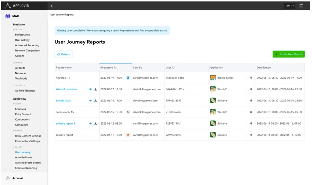 User Journey Reports